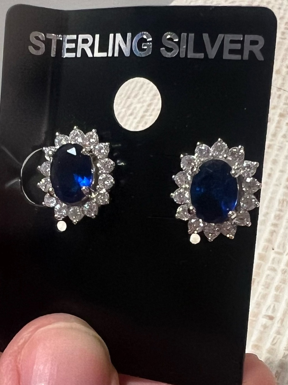 Classic Blue Sapphire Halo Stud Earrings - Unbranded, unworn brand new - Picture 2 of 6